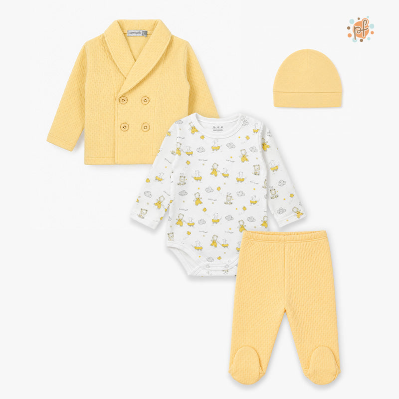 AJUAR 4PZAS FUSIONADO OSITO UNISEX AMARILLO