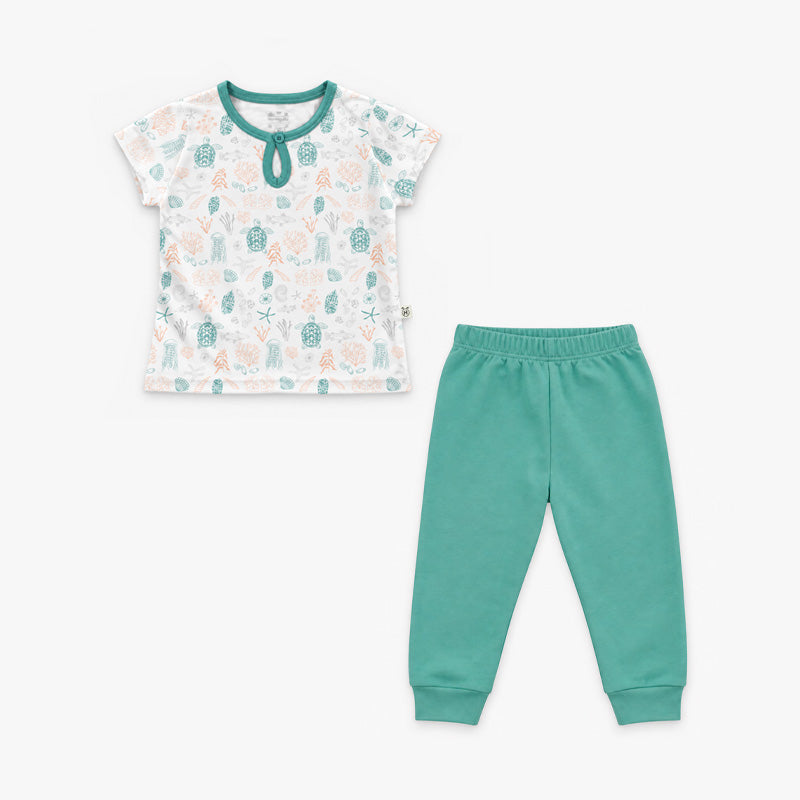 PIJAMA ALGODON MC NIÑA MAR VERDE CEMENTO