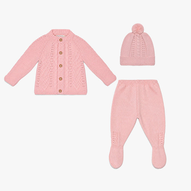 CONJUNTO TEJIDO CORAZON PALO ROSA