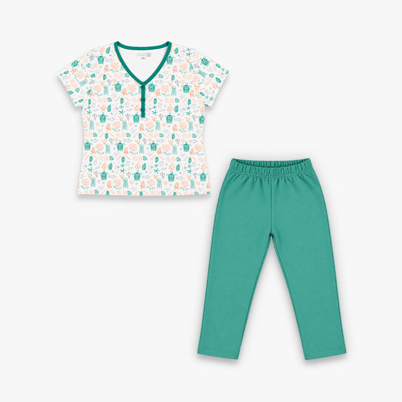 PIJAMA ALGODON MC MAMÁ MAR VERDE CEMENTO