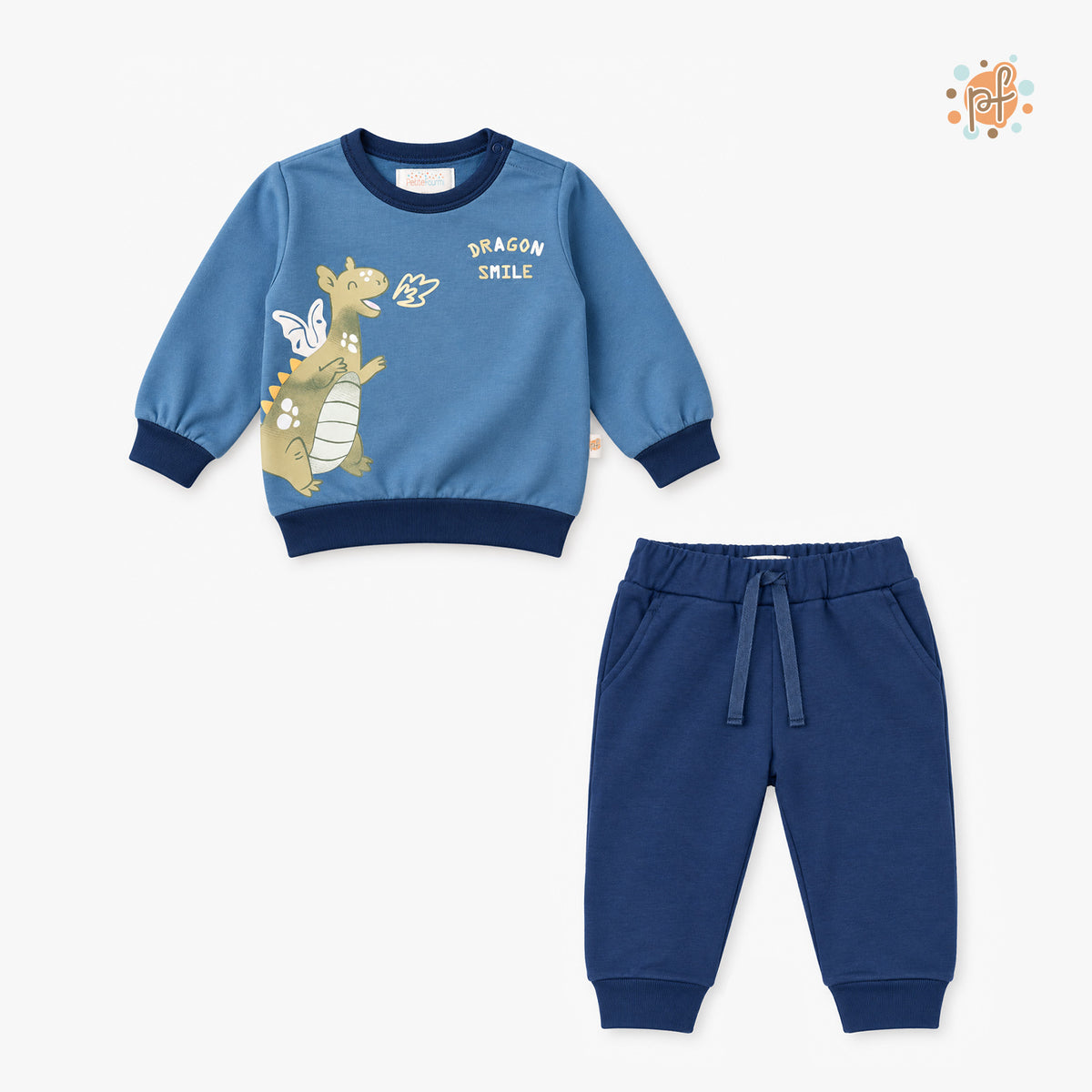 SET POLERA PANTALON FRENCH TERRY DRAGONES ACERO