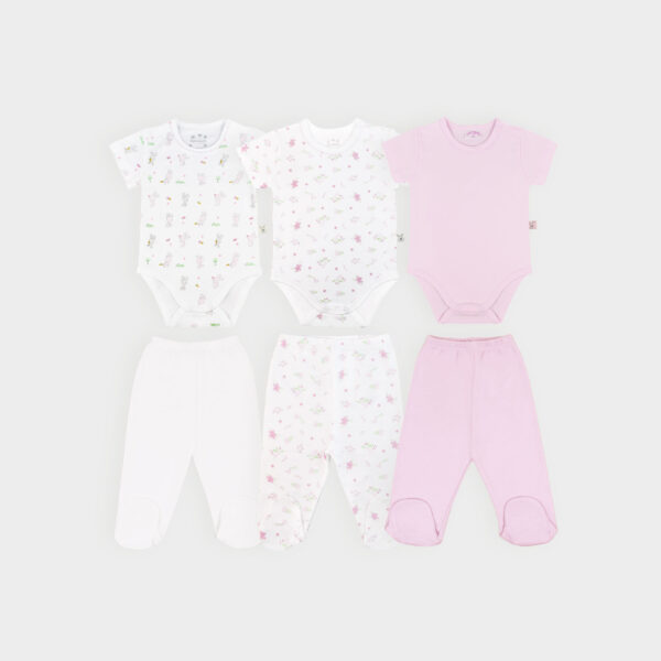 Set 3 Bodys MC c/ 3 Pantalones Algodón Niña
