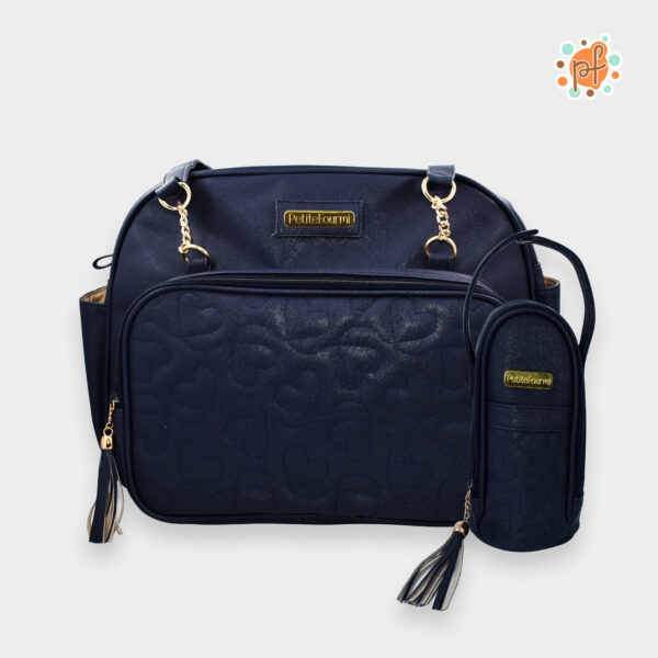 Bolso Pañalera c/ Portabiberón Cadenita Corazones Azul