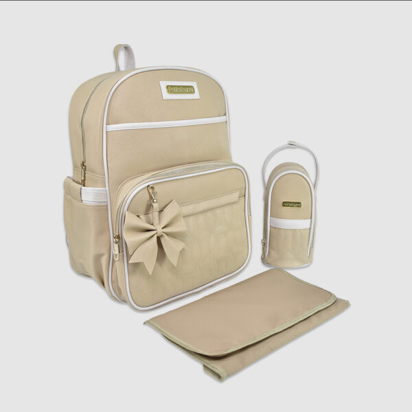 MOCHILA PAÑALERA BEIGE LAZITO CREMA