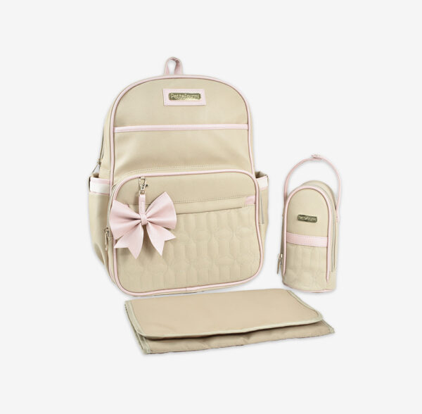 MOCHILA PAÑALERA LAZITO BEIGE ROSADO
