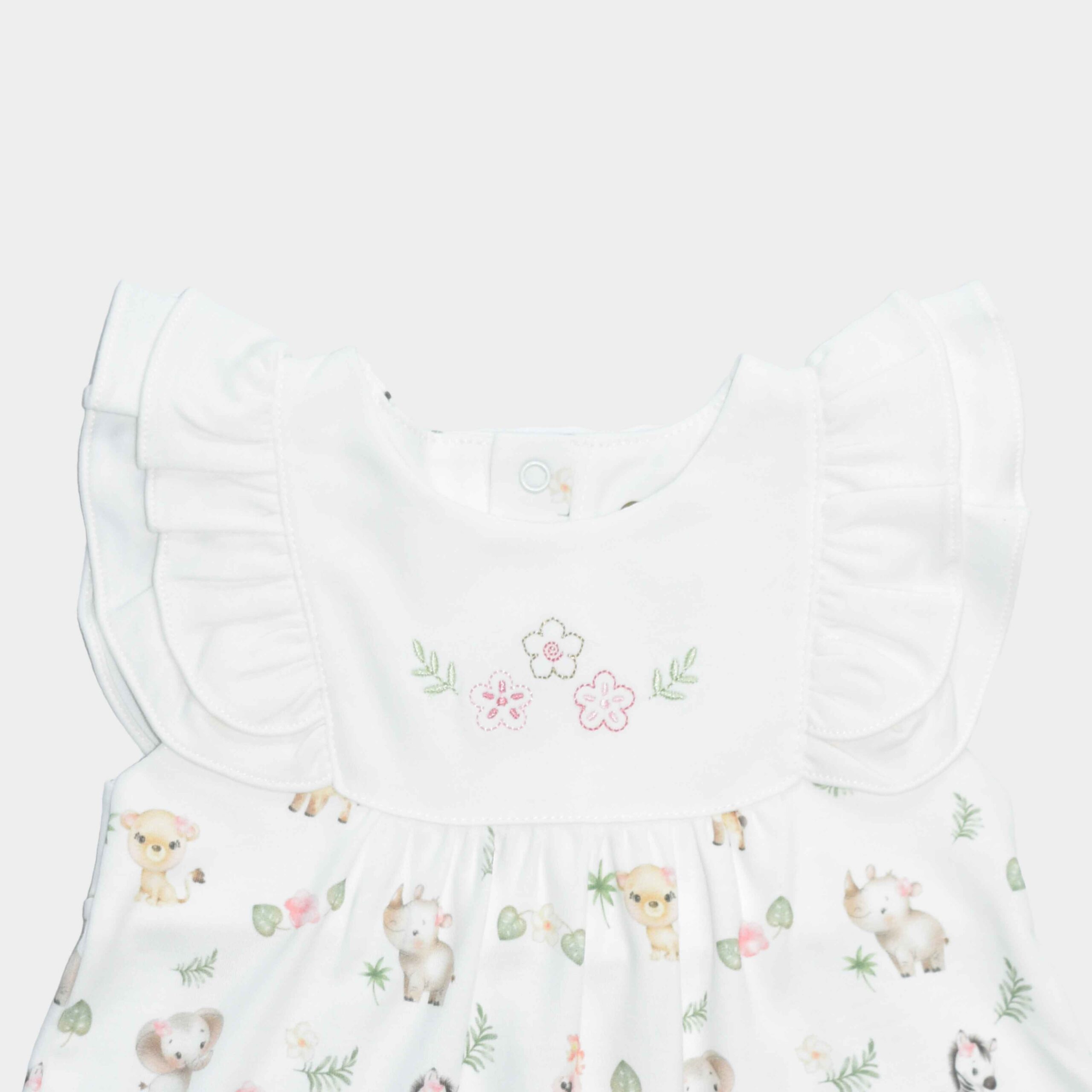 PF Vestido blanco Manga Corta con Calzón dulce selva animal