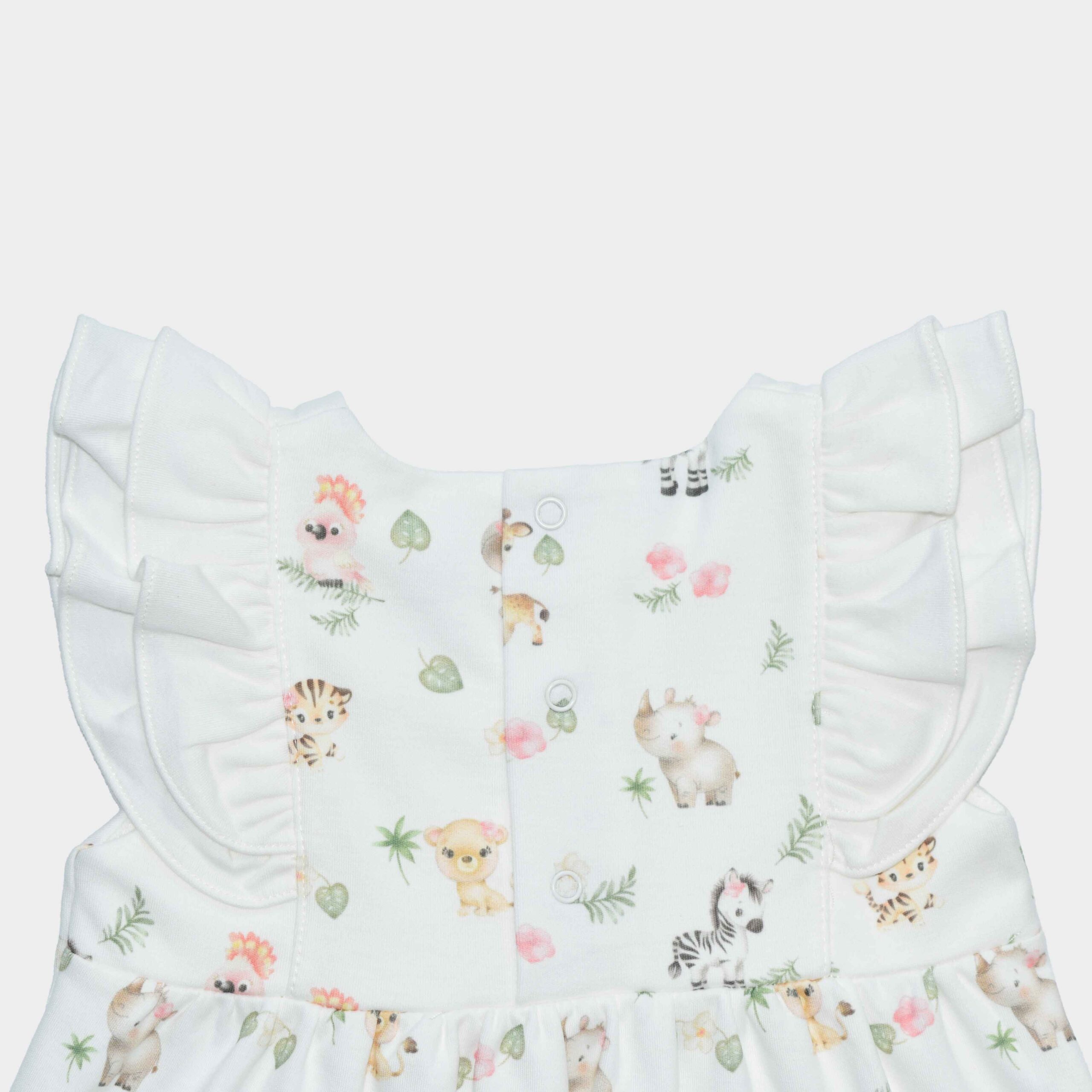 PF Vestido blanco Manga Corta con Calzón dulce selva animal