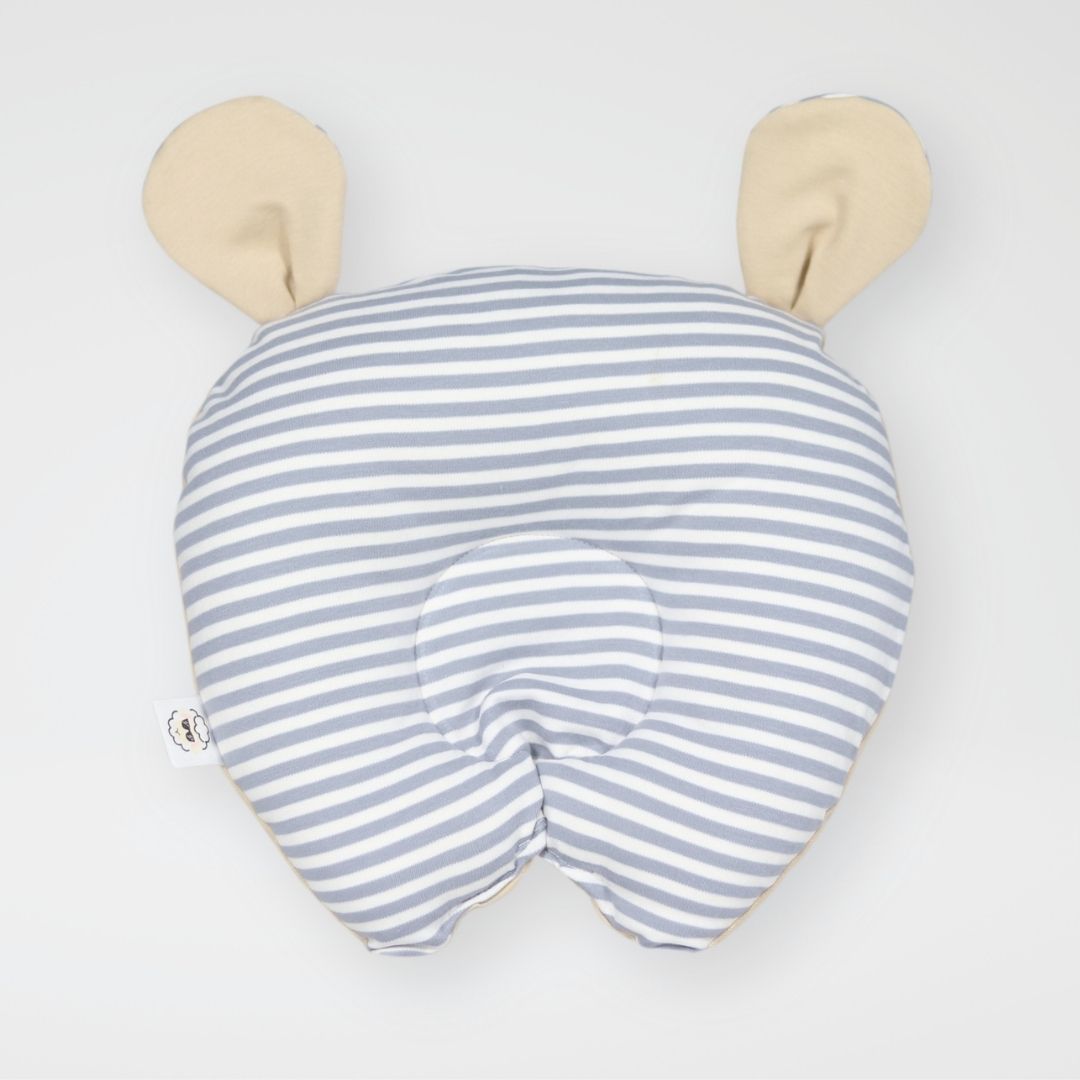Almohada Oso Anti Cabeza Plana - Beige Rayas Plomas