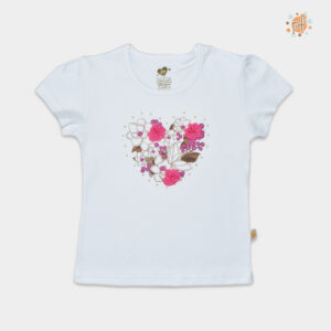 PF Polo MC Blanco Corazón Flores